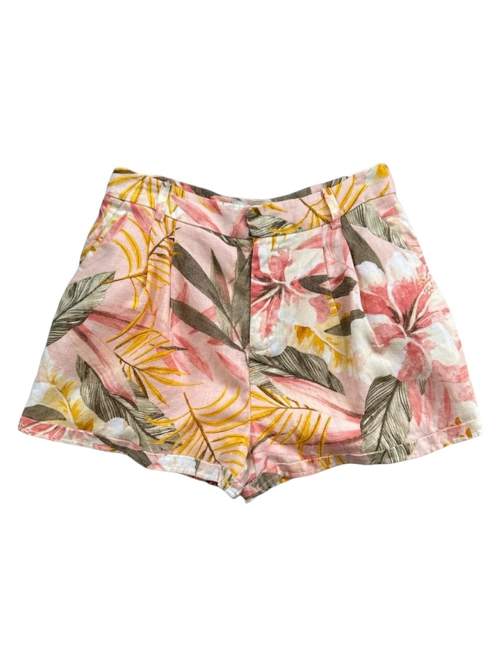 Joie Linen Floral Shorts Pleated Front W/belt Loops Sz 2